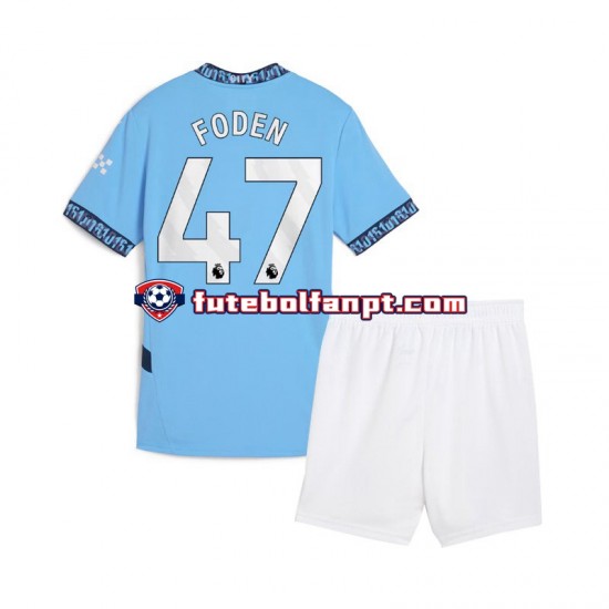 Camisola Principal Manchester City Azul Phil Foden 47 Época 2024/2025 Manga Curta ,Criança