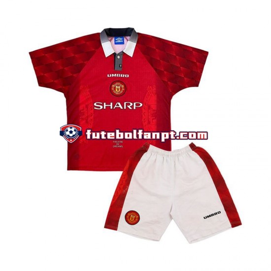 Camisola Principal Manchester United Retro 1996 Manga Curta ,Criança