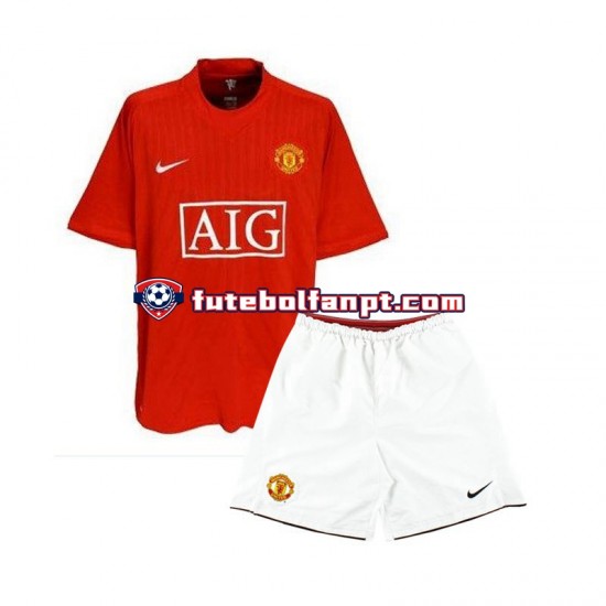 Camisola Principal Manchester United Retro 2007 Manga Curta ,Criança