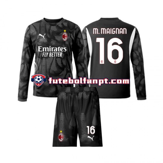 Camisola Principal Guarda-redes AC Milan Preto Mike Maignan 16 Época 2024/2025 Manga Comprida ,Criança