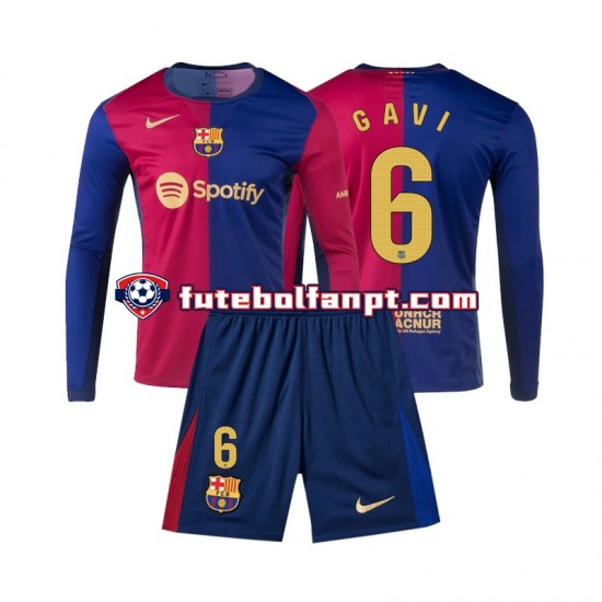 Camisola Principal FC Barcelona Gavi 6 Época 2024/2025 Manga Comprida ,Criança