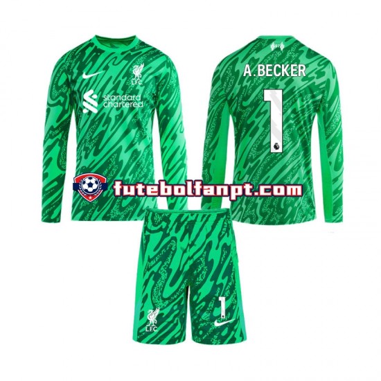 Camisola Alternativo Guarda-redes Liverpool Alisson Becker 1 Época 2024/2025 Manga Comprida ,Criança