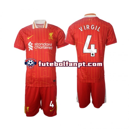 Camisola Principal Liverpool Virgil 4 Época 2024/2025 Manga Curta ,Criança