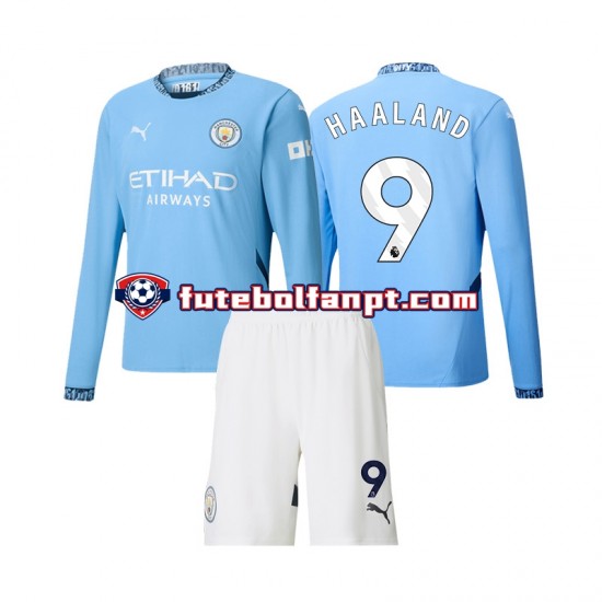 Camisola Principal Manchester City Erling Haaland 9 Época 2024/2025 Manga Comprida ,Criança