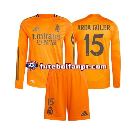 Camisola Alternativo Real Madrid Arda Guler 15 Época 2024/2025 Manga Comprida ,Criança