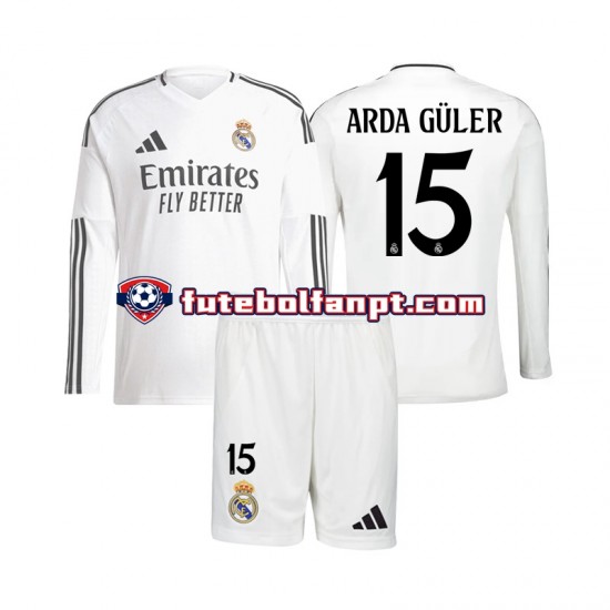 Camisola Principal Real Madrid Arda Guler 15 Época 2024/2025 Manga Comprida ,Criança