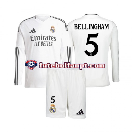 Camisola Principal Real Madrid Jude Bellingham 5 Época 2024/2025 Manga Comprida ,Criança